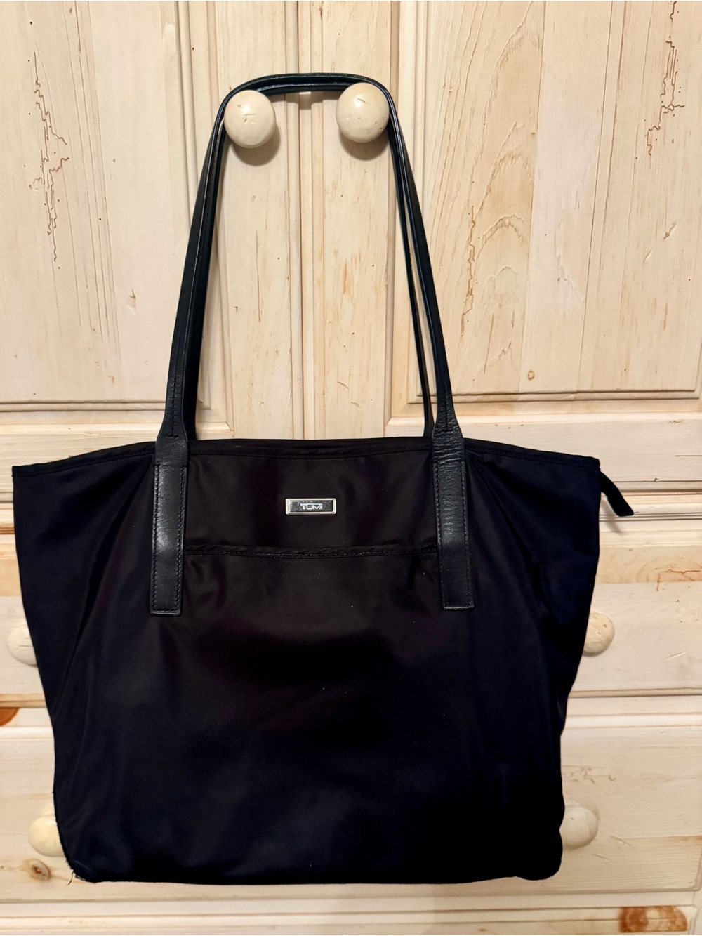 TUMI Black Tote Bag with Leather Straps